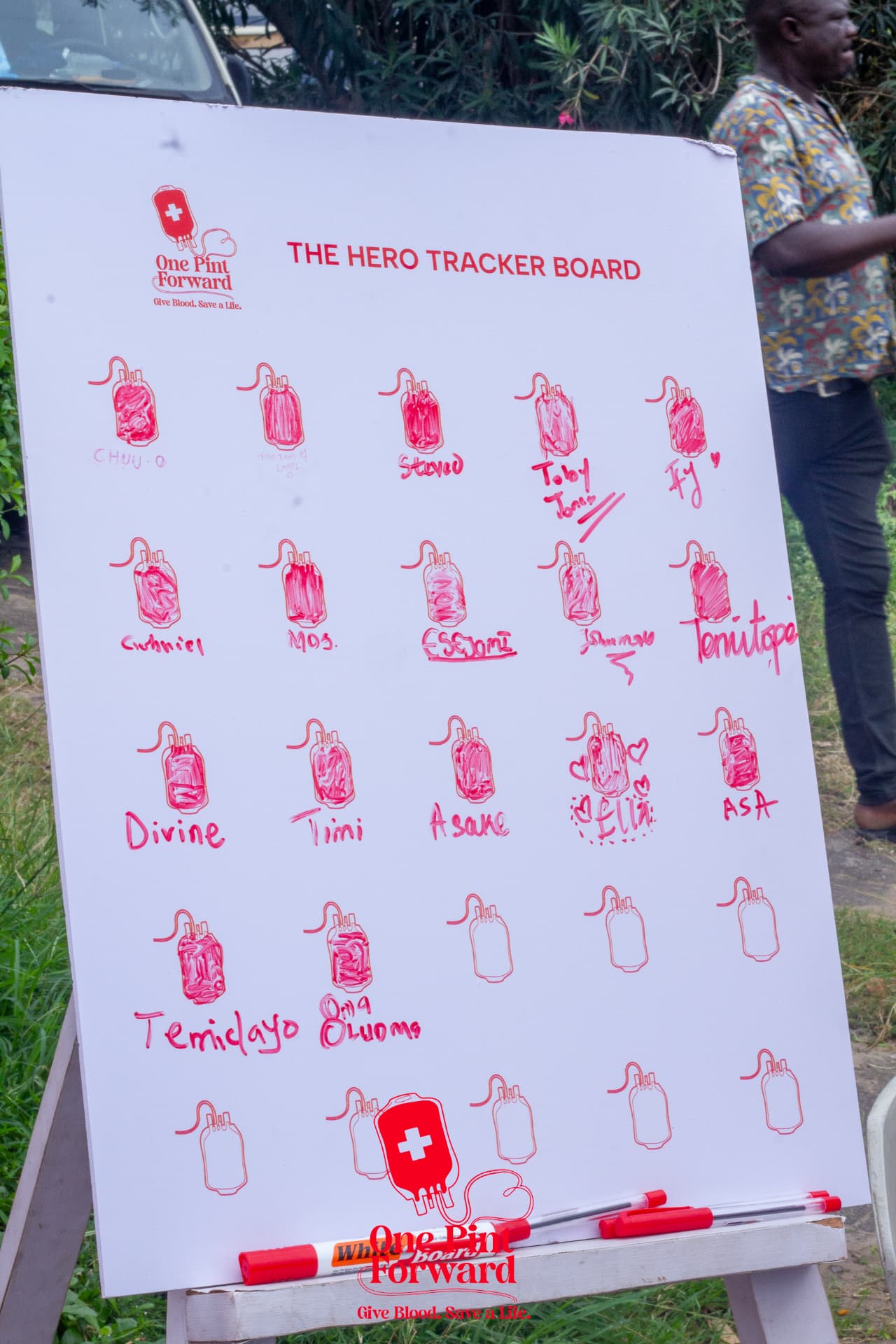The Hero Tracker Board filled with donor names